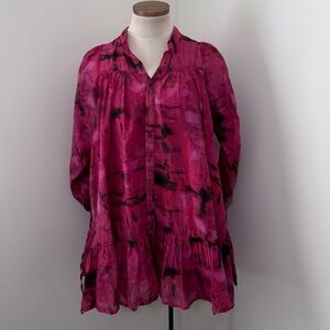 Aureta XS Oversized Mini Dress ~ Pink Black Tie Dye Abstract Babydoll